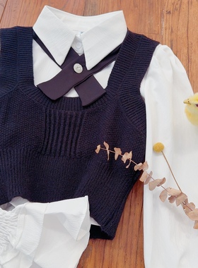 rom2叠穿好物 JK学院风 森女黑色针织毛线背心马夹 外搭小坎肩