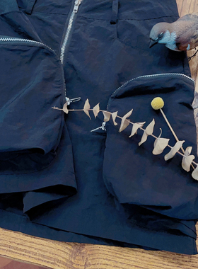 rom2防走光 大口袋 复古个性黑色 帅气设计感工装风 显瘦半身短裙