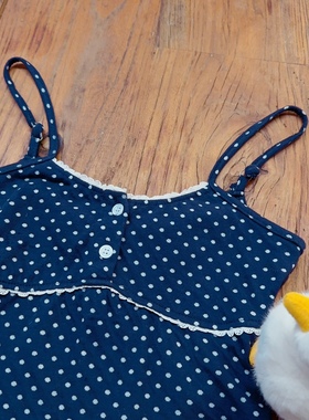 rom2肩带可调 日常好搭配 复古藏蓝色小波点 学院风打底吊带背心