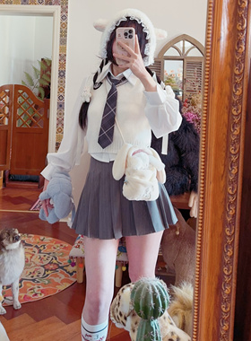 rom2打底好物 JK制服打底衫 学院风日系白色翻领长袖打底雪纺衬衫