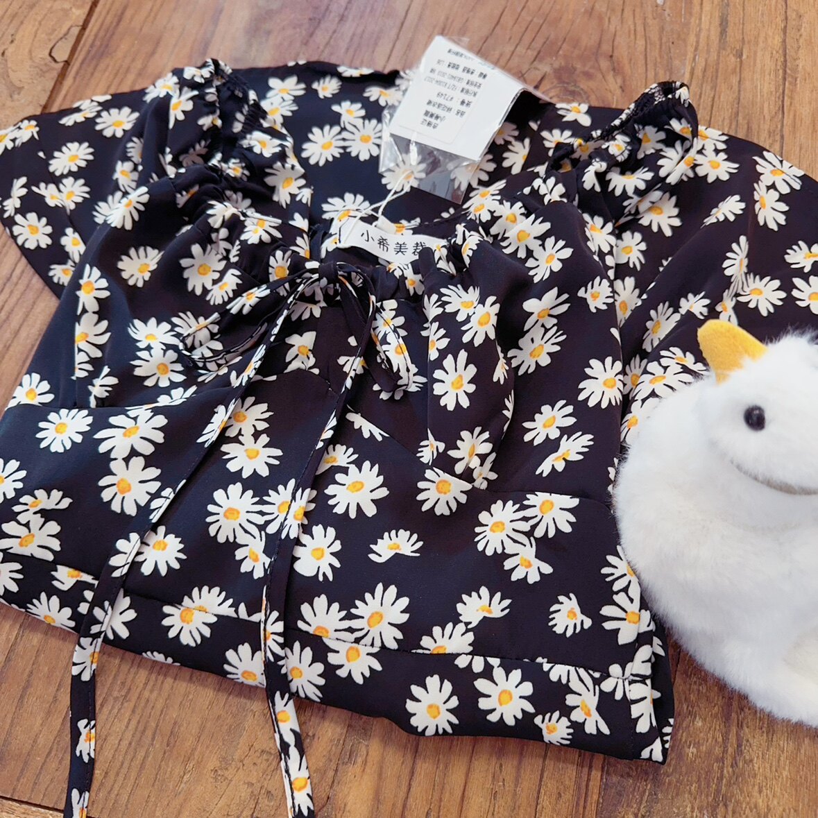 小雏菊印花雪纺中长款上衣