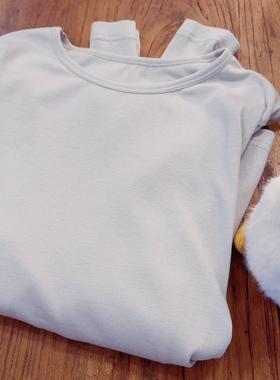 rom2打底好物 复古显白灰蓝色 软糯舒适 弹力 打底衫 长袖薄T恤