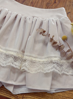 rom2高品质 防走光 芭蕾风 轻奢蕾丝拼接 金丝绒短裙半身裙蓬蓬裙