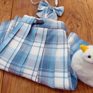 风琴褶JK制服裙 学院风蓝色格子 半身裙百褶裙 配领结 rom2剪标