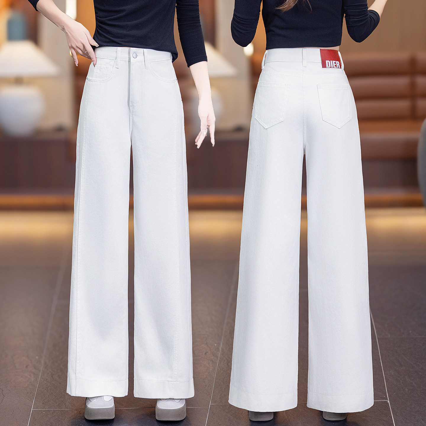 窄版显瘦舒适阔腿牛仔裤女2026春季新款时尚白色亲肤直筒休闲长裤