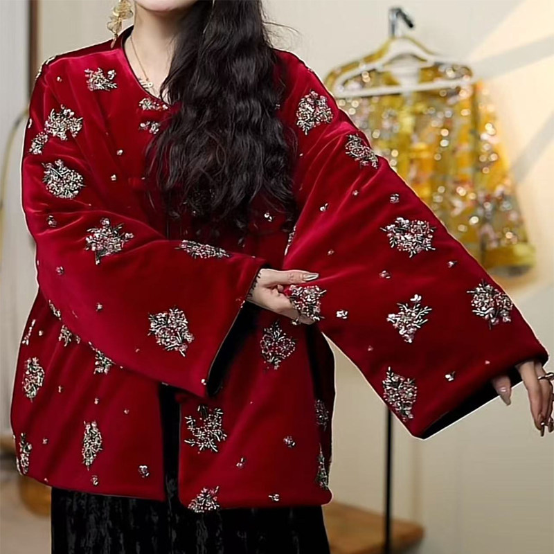 新中式红色高定拜年服女唐装棉袄