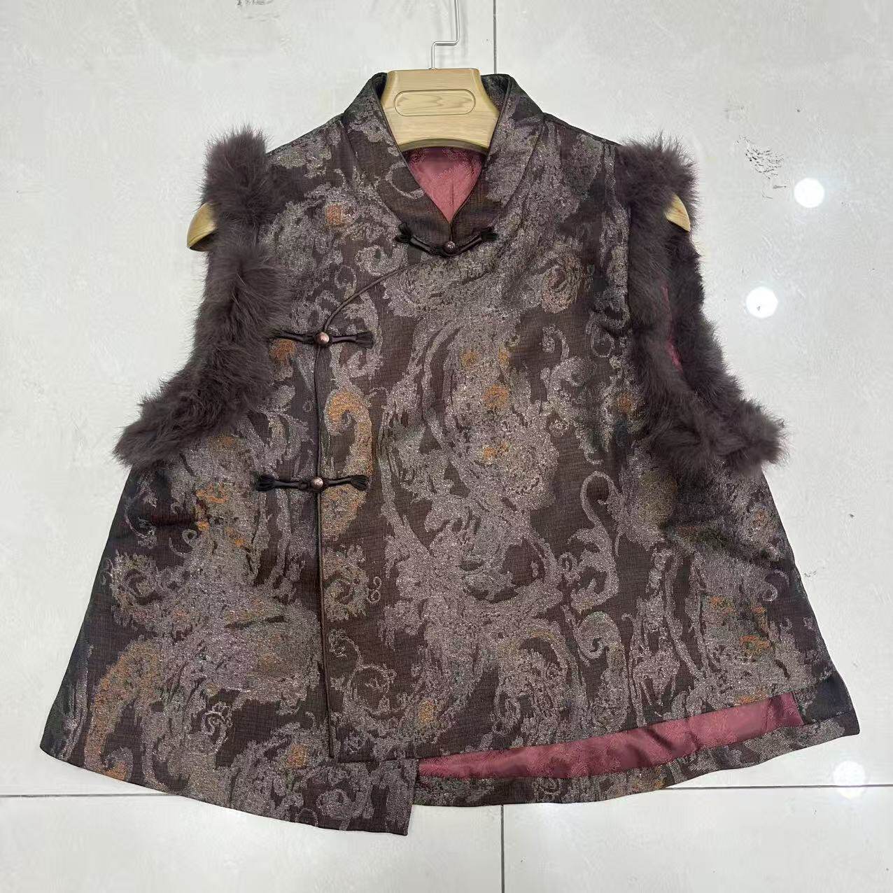 秋冬国风中式拜年服兔毛马甲上衣