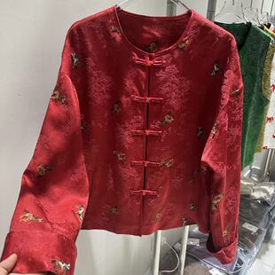 2026火马年早春国风中式新年复古红时尚短外套人丝小马刺绣开衫女