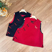 马年文艺风新中式 百搭毛尼马甲国风复古盘扣小个子叠穿背心坎肩女