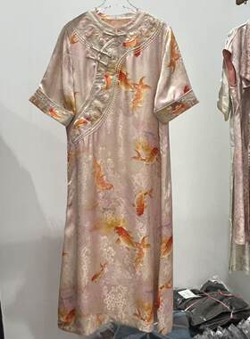 夏季新中式锦鲤刺绣显瘦连衣裙女