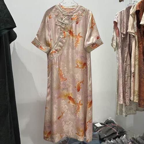 夏季新中式锦鲤刺绣显瘦连衣裙女