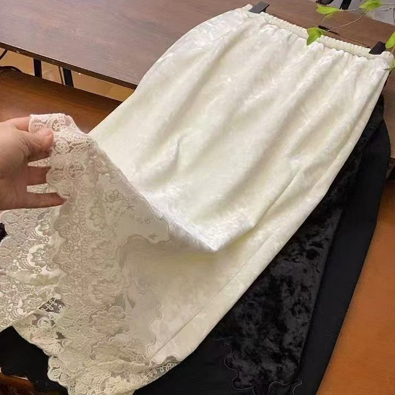 钻石绒加厚保暖蕾丝边半身长裙