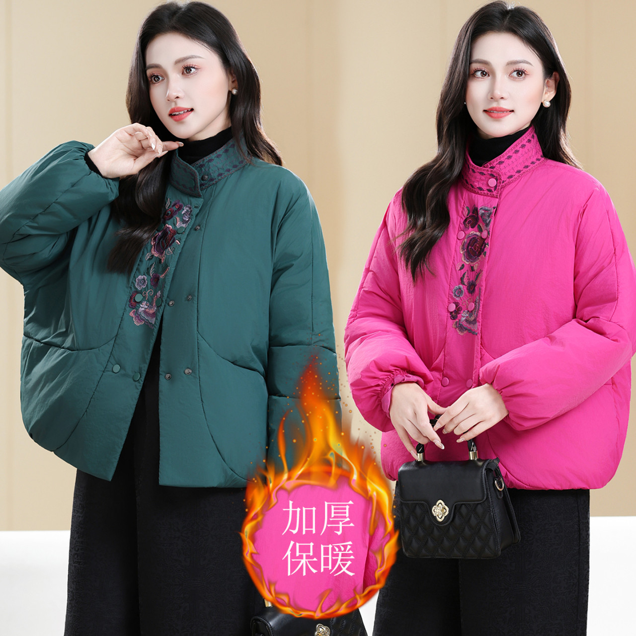 中式民族风重工刺绣短款棉衣女