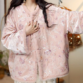 新年战袍新中式 保暖棉外套国风盘扣棉衣高定亮片刺绣提花女 秋冬季