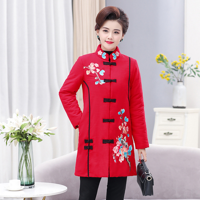 文艺风减龄刺绣中长款棉袄外套