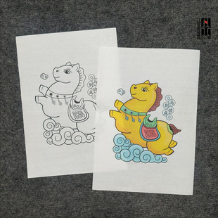 梁公馆原创木版年画雕版马年画马到成功年画线稿彩稿填色活动暖场