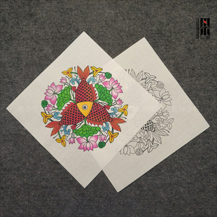 河北武强木板年画五福捧寿摆台梁公馆三鱼争头传统年画装饰挂画