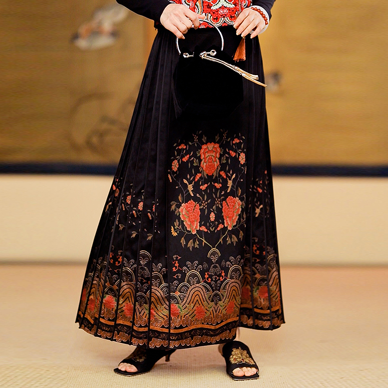复古日记100桑蚕丝新中式印花汉服国风女半裙马面裙24EQT053