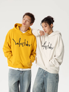 LOVEMELATER王以太手写体logo印花连帽卫衣美式宽松上衣美拉蓝秋