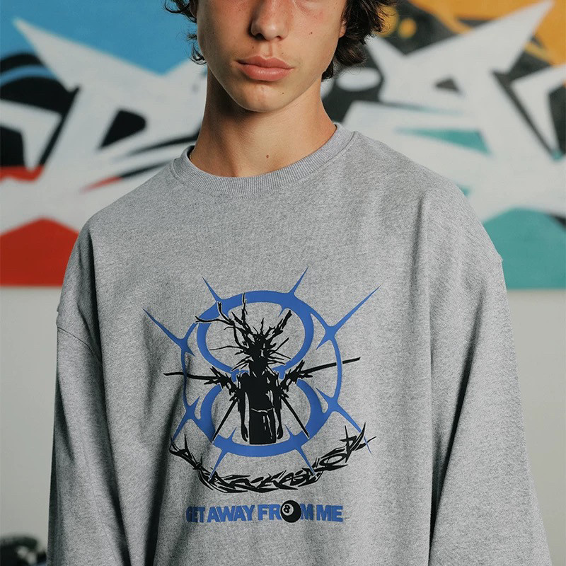 【BLACK8MOB】2026AW 荆棘树人图案印花双色基础圆领长袖T恤上衣,男装,T恤,淘宝优惠券,粉丝福利购,淘宝优惠卷