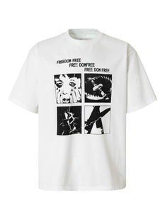 复古街头男女国潮 T恤美式 2727WORLD法老同款 调皮男孩复古印花短袖