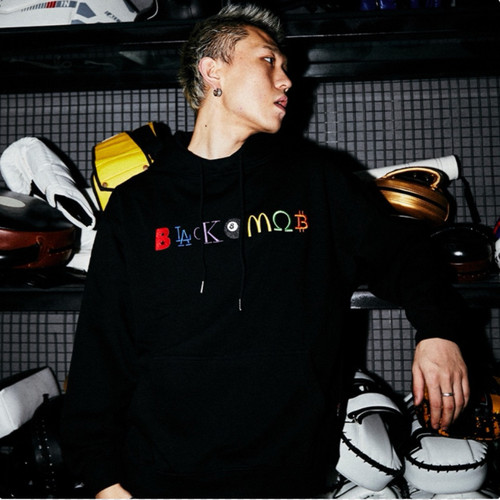 BLACK8MOB 美式恶搞印花Logo连帽休闲宽松卫衣 男女同款 黑色国潮