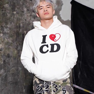 TGFCLUB美式街头嘻哈印花I LOVE CD文化套头宽松连帽卫衣帽衫男女