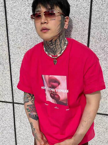 top barry同款LILWE樱桃趣味美式街头分舌印花百搭短袖圆领T恤潮