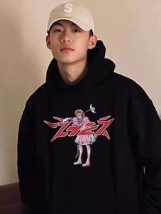 2727WORLD 法老同款百变小樱印花男女情侣美式复古连帽卫衣帽衫男