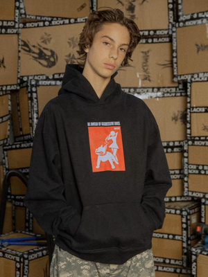 【BLACK8MOB】2026AW 遛狗图案印花连帽卫衣宽松街头休闲长袖外套