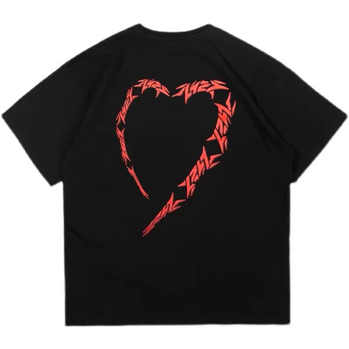 重磅2727WORLD法老同款黑白灰爱心短袖潮牌男宽松圆领复古嘻哈T恤