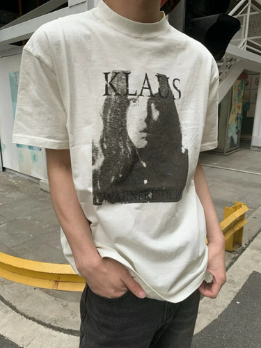 WVAST水洗做旧白色人像音符短袖美式复古纯款宽松圆领T恤男女潮