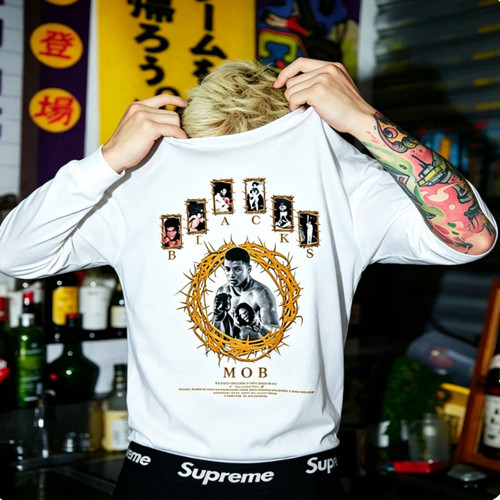 BLACK8MOB美式恶搞拳击印花Logo连帽休闲宽松卫衣 男女同款国潮