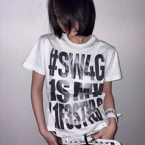 BORN1NH3LL SWAG英文标语倒十字架女孩短袖T恤视觉系长袖打底衫