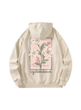 Systemdown 撞色永恒木槿花品牌字母Logo印花袋鼠兜情侣连帽卫衣