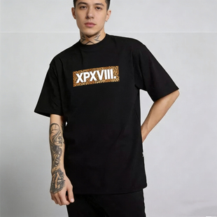 复古街头短袖 T恤男女 动物条纹图案团队LOGO印花美式 XPX周柏豪同款