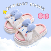 鞋 儿童亚麻拖鞋 女秋冬室内静音家居防滑亲子女孩宝宝亚麻棉拖四季