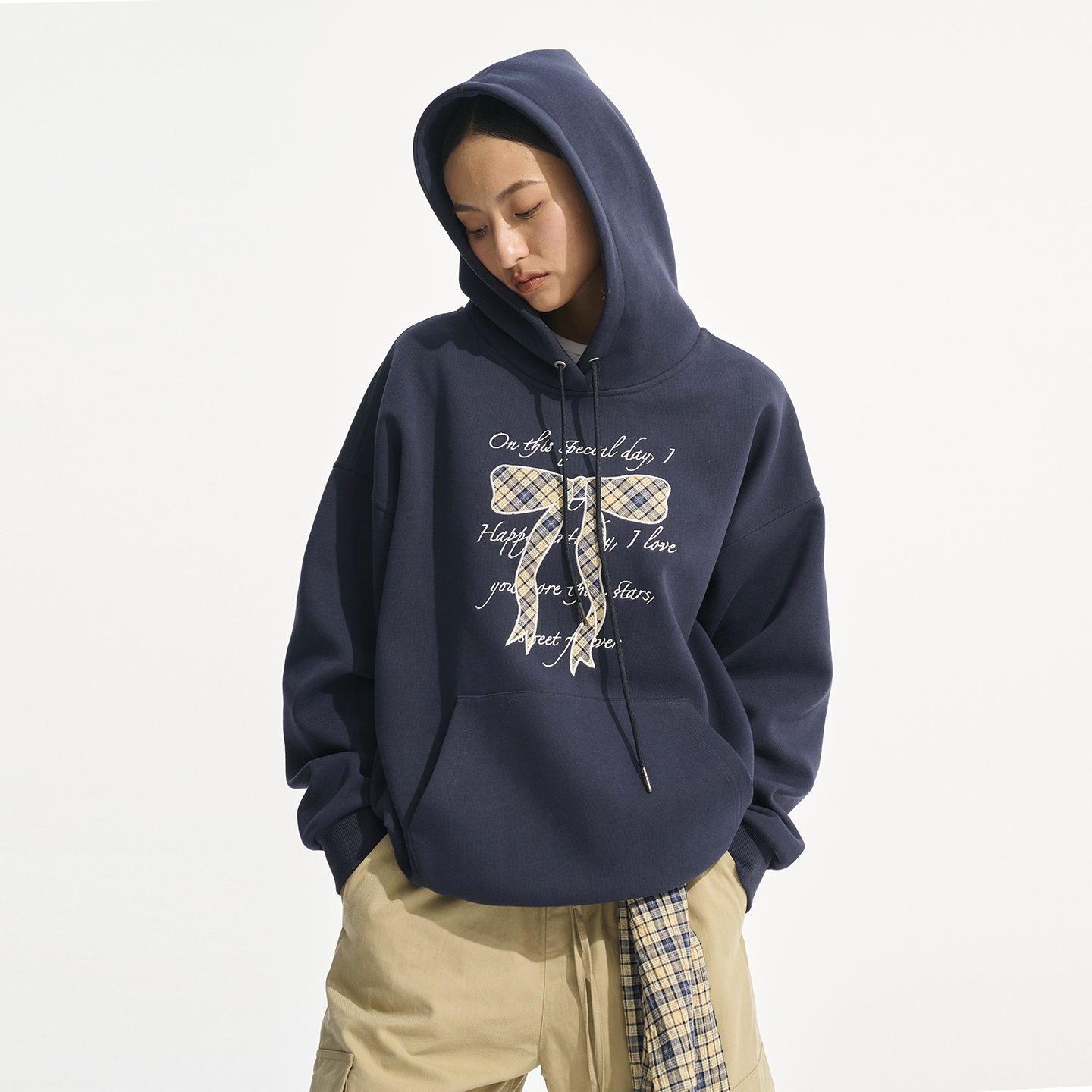 Decemarch连帽狗狗印花卫衣女 秋冬宽松大版美式休闲上衣外套潮