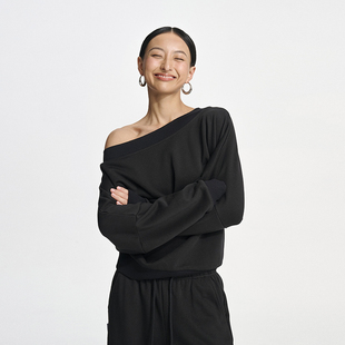 Decemarch一字肩卫衣女宽松休闲可露肩上衣垂感舒适百搭黑色灰色