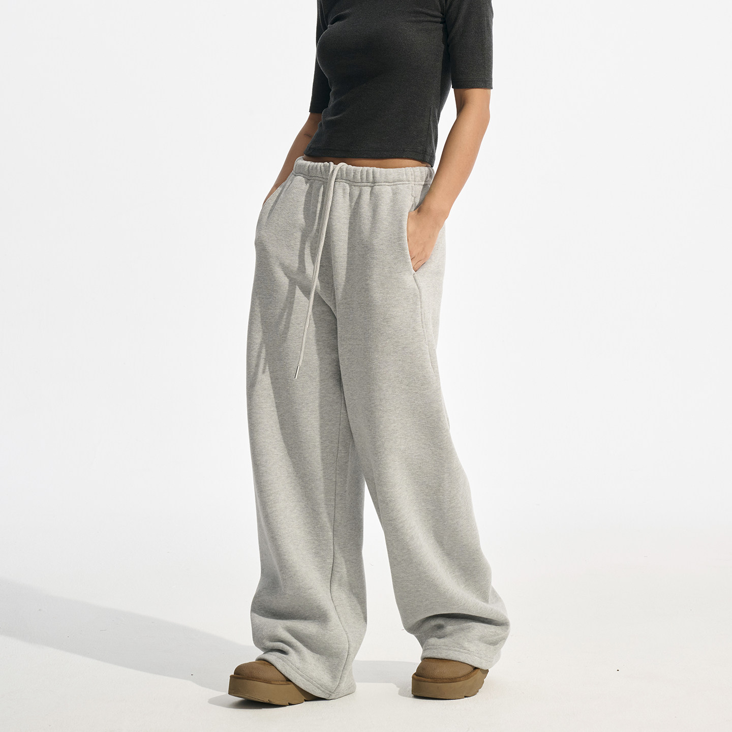 高妹加长版加绒厚款阔腿裤休闲裤