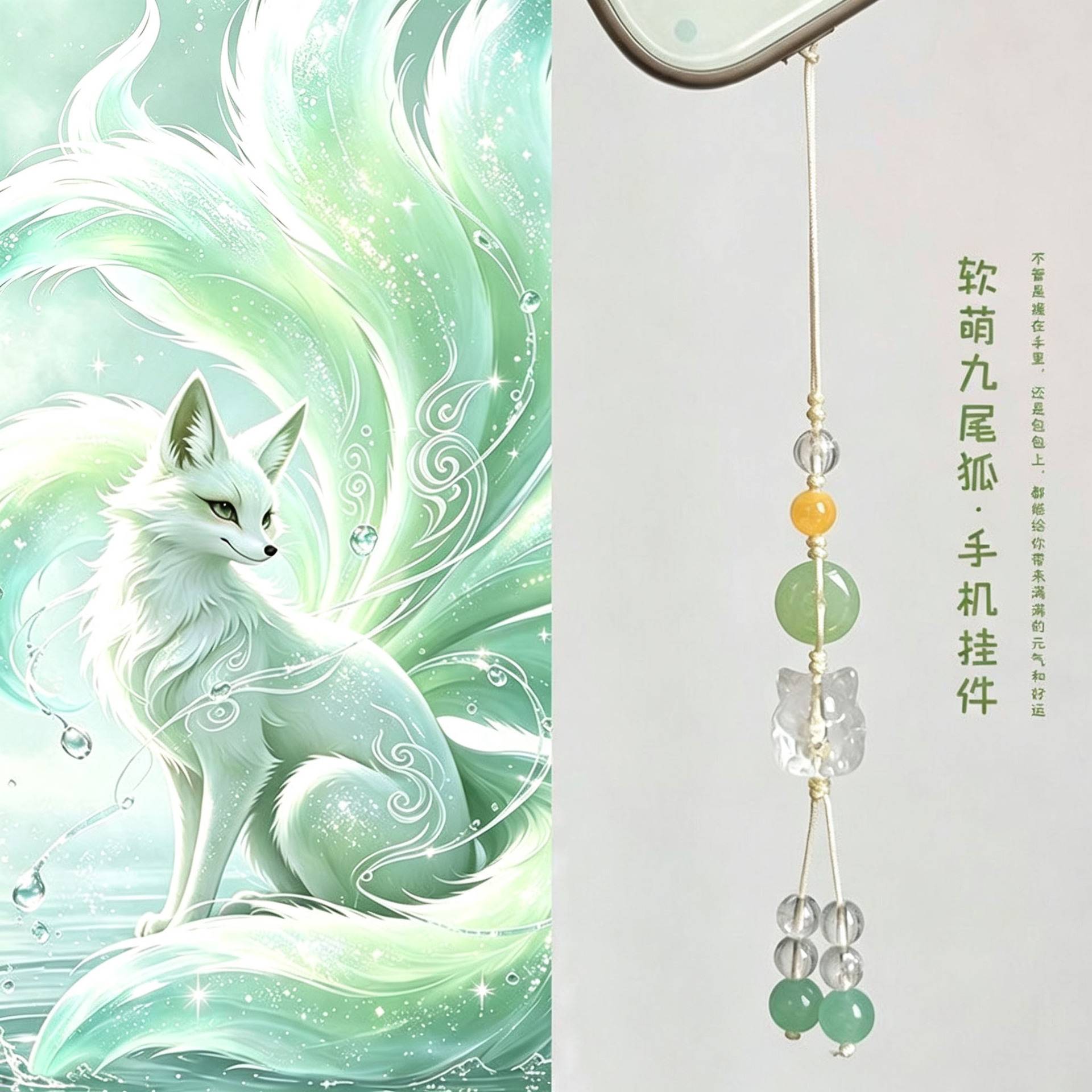 灵狐献瑞国风琉璃吊坠