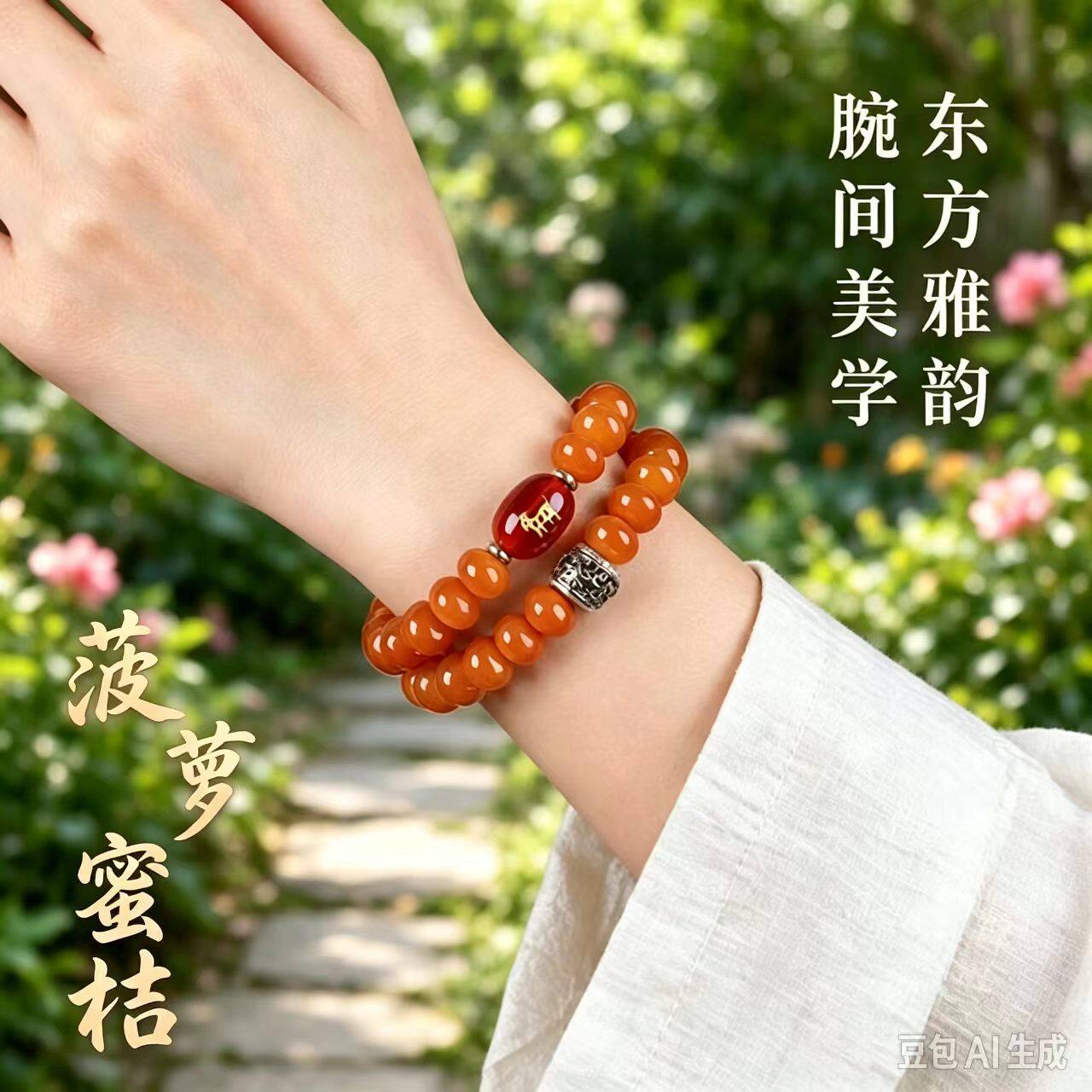 菠萝蜜橘菩提双圈佛珠本命手链