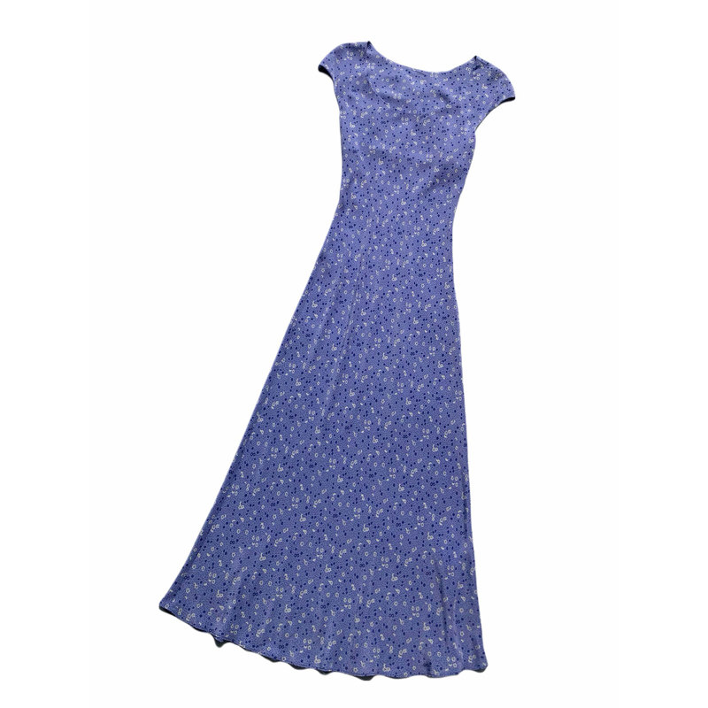 25春夏新款女装南法夏日两面穿薰衣草紫简约圆领真丝桑蚕丝连衣裙