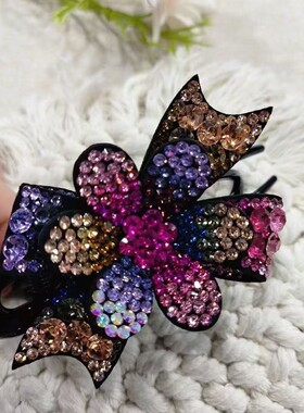 高档花朵鸭嘴夹韩版简约气质百搭水钻发夹妈妈头甜美饰品三齿夹女