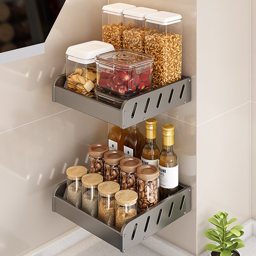 枪灰调味料收纳厨房置物架壁挂免打孔20cm25长35小尺寸小型窄迷你