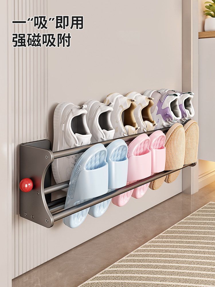 拖鞋挂架入户门后磁吸鞋架防盗门口上置物架玄关双层鞋子收纳挂架