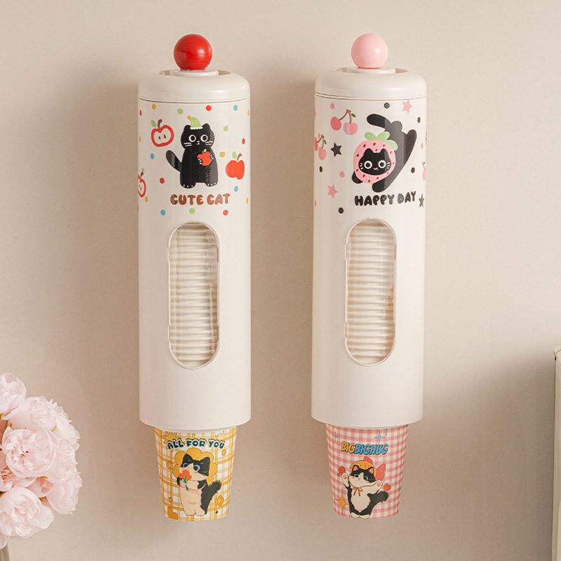 卡通一次性杯子取杯器壁挂饮水机水杯架纸杯收纳放置纸杯架多巴胺