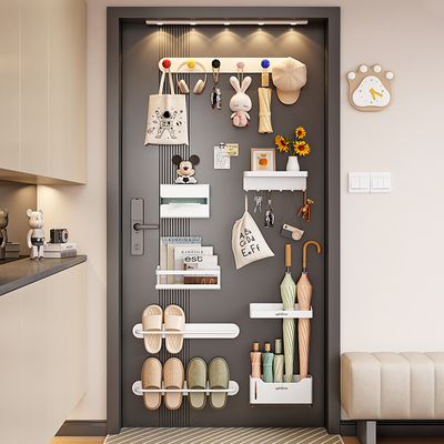 磁吸置物架壁挂入户门后玄关置物收纳钥匙挂钩拖鞋雨伞架磁铁套装