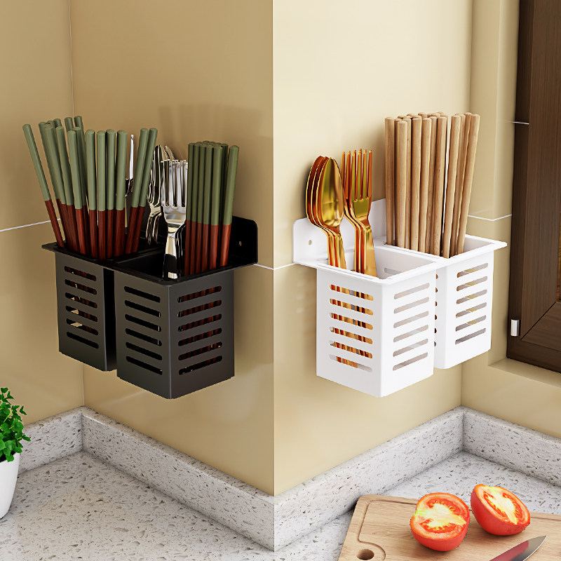 厨房置物架筷子篓筒笼收纳盒勺子沥水筷笼子篓子壁挂式免打孔家用