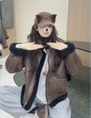 冬季 新款 皮毛一体外套复古羊皮羊羔毛机车夹克领子可立可翻皮草